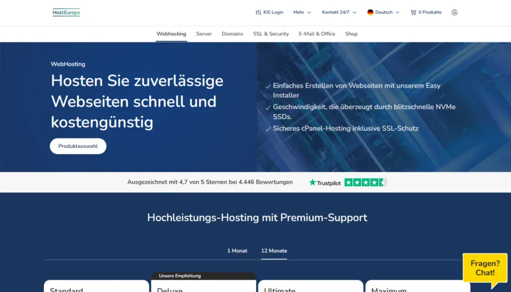 Webhosting-Vergleich - HostEurope