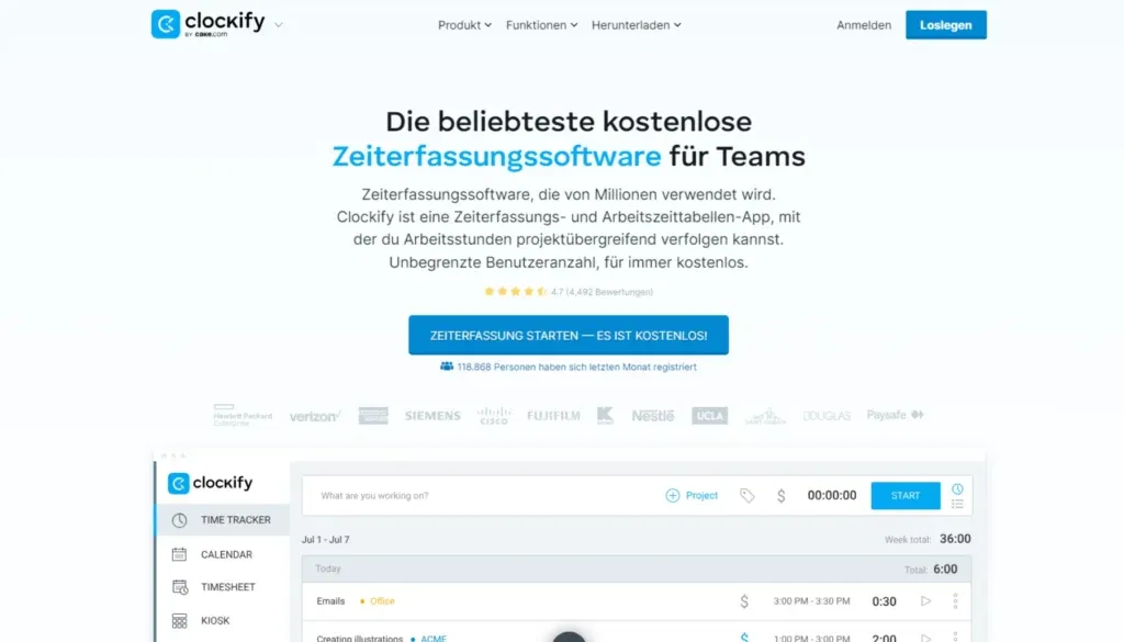 Zeitmanagement-Methoden - Zeiterfassungstools wie Clockify